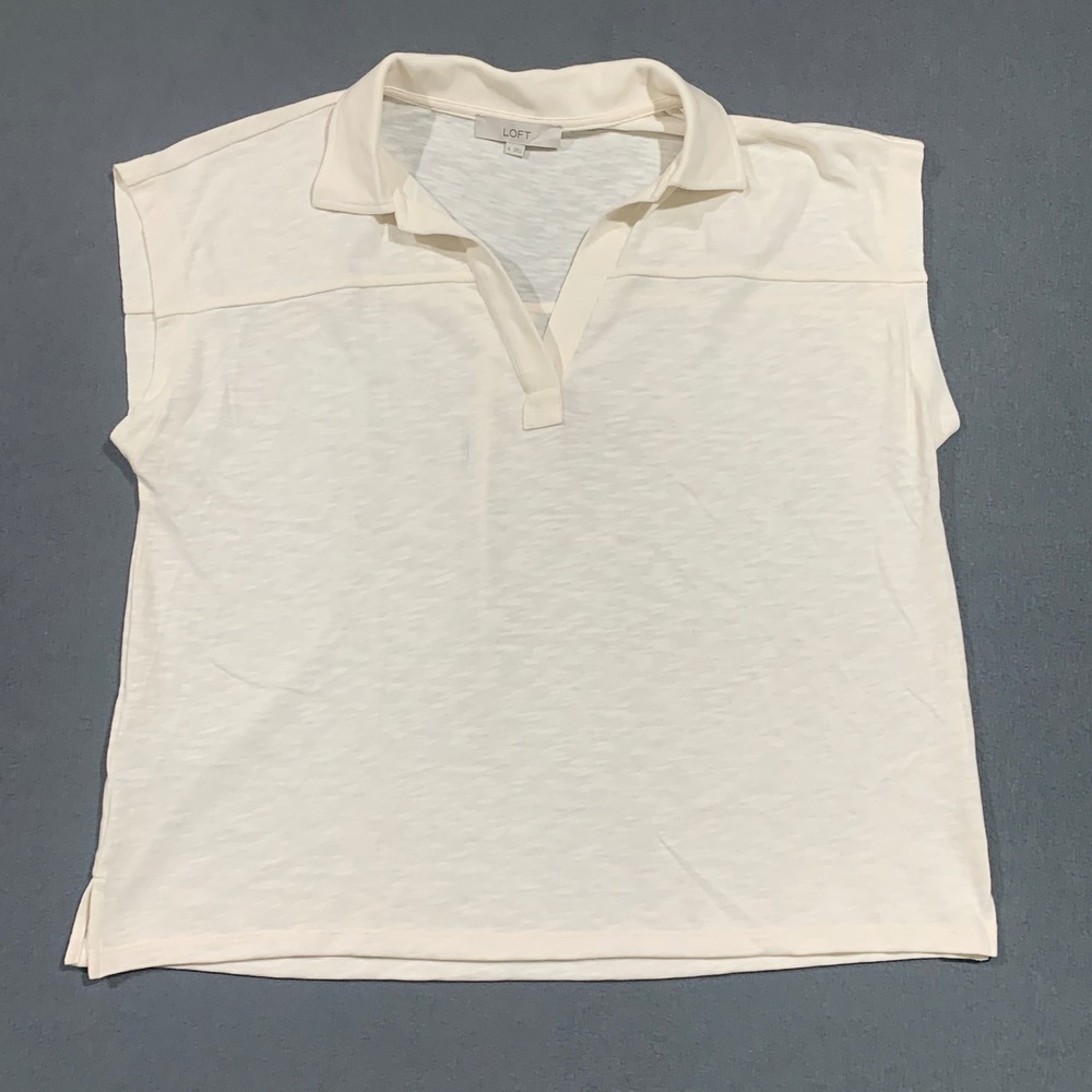 LOFT Womens‎ XL Sleeveless Polo Shirt Top Beige Cotton Blend Casual Layering Top